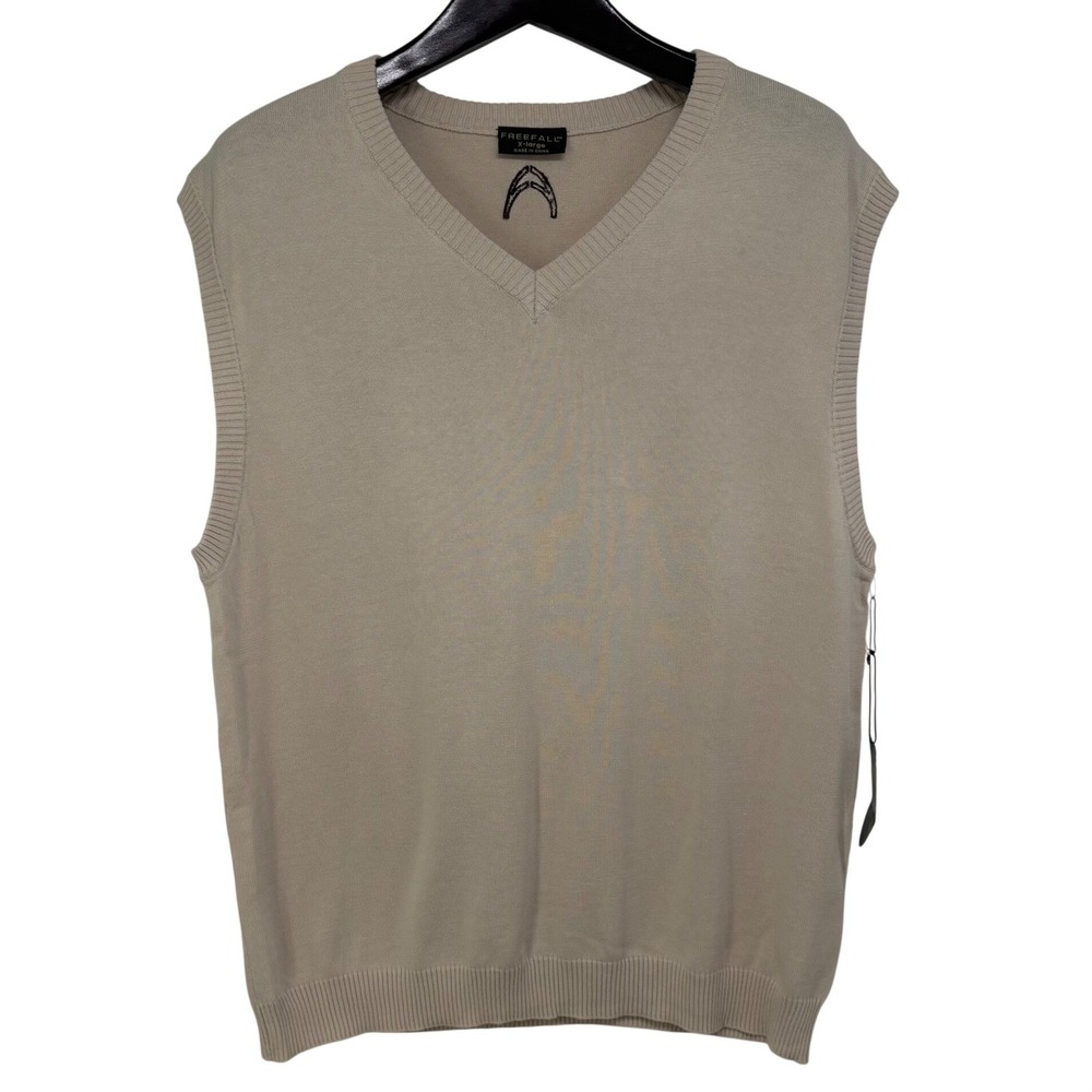 Freefall Golf Collection Mens XL Tan Beige 100% Cotton V-Neck‎ Sweater Vest NWT